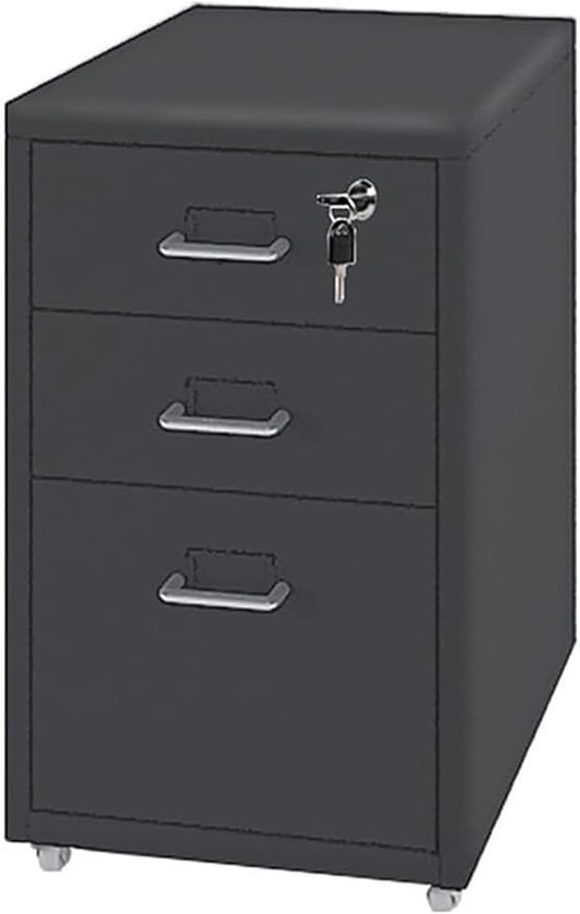File Cabinet with 3 Drawer Metal Mobile File Cabinet with Lock and Casters Under Desk Metal Locker Cabinet for /A4 File (Color : Black Size : 11.02 L x 16.1 W x 19.3 H)