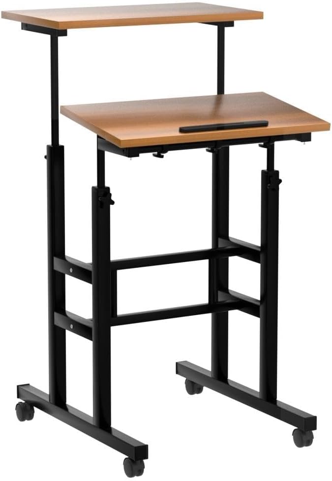 Standing Desk Height Adjustable Sit-Stand Desk with Tiltable Desk Top Rolling Laptop Stand &amp Workstation Mobile Stand up Computer Desk on Wheels for Small Spaces Home &amp Office (Coffee)