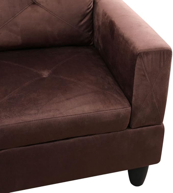 Brown L-Shaped 3-Piece Microfiber Sofa with Storage Ottoman Set Sectional Couch Sofa Set for Living Room Office Small Space