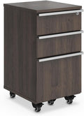 NBF Three-Drawer Mobile Pedestal Storage - Southern Walnut | Rolling Cabinet Brushed Nickel Hardware Secure Storage