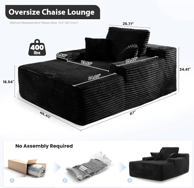 COMHOMA 105”Modular Sectional Sofa with Deep SeatCloud Upholstered L-Shape Couch Wide Arms Corduroy Fabric High-Density Foam Chaise Lounge for Living Room No Assembly Required