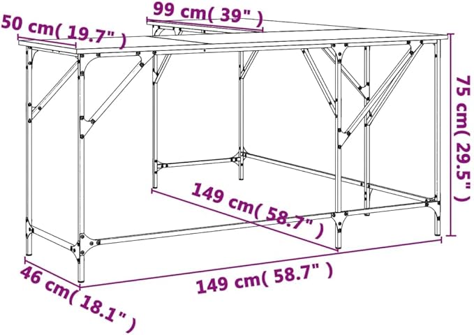 Computer Desk Office Table Writing Table Computer Desk Black 149 x 149 x 75 cm Wood Material