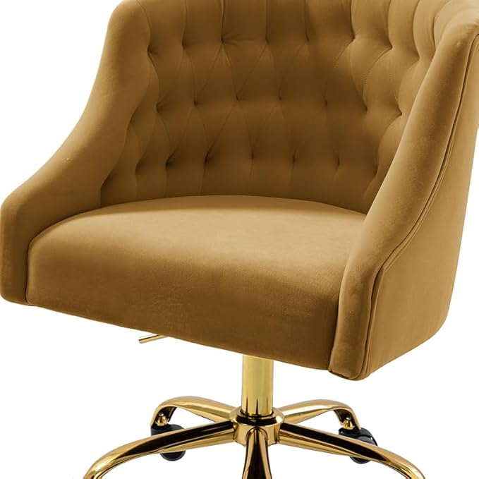 Velvet Office Chair with Gold Base Modern Cute Desk Chair Comfortable Adjustable Swivel Task Chair for Home Office Living Room Bedroom Vanity Study Golden