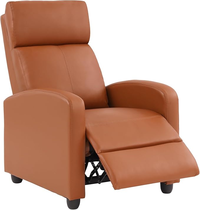 BestMassage | Recliner Chair | No Massage Function | Pu Tan | with Lumbar Support Adjustable Push Back Wide Armrests Footrest &amp Padded Seat | Easy Assembly | for Living Room Home Theatre