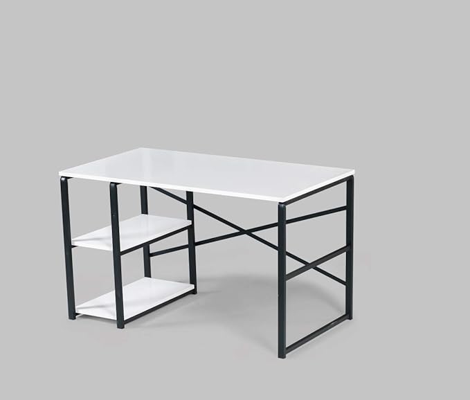 Sage Black Metal e 47 Wooden Top 2 Shelves Writing and Computer Desk for Home Office White