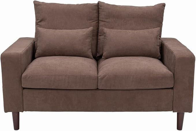Panana Sectional Sofa Couch Loveseat Modern Linen Love Seater Home Furniture with Wooden Legs for Small Space Living Room 54.5'' W (Brown 2 Seater Sofa Only)