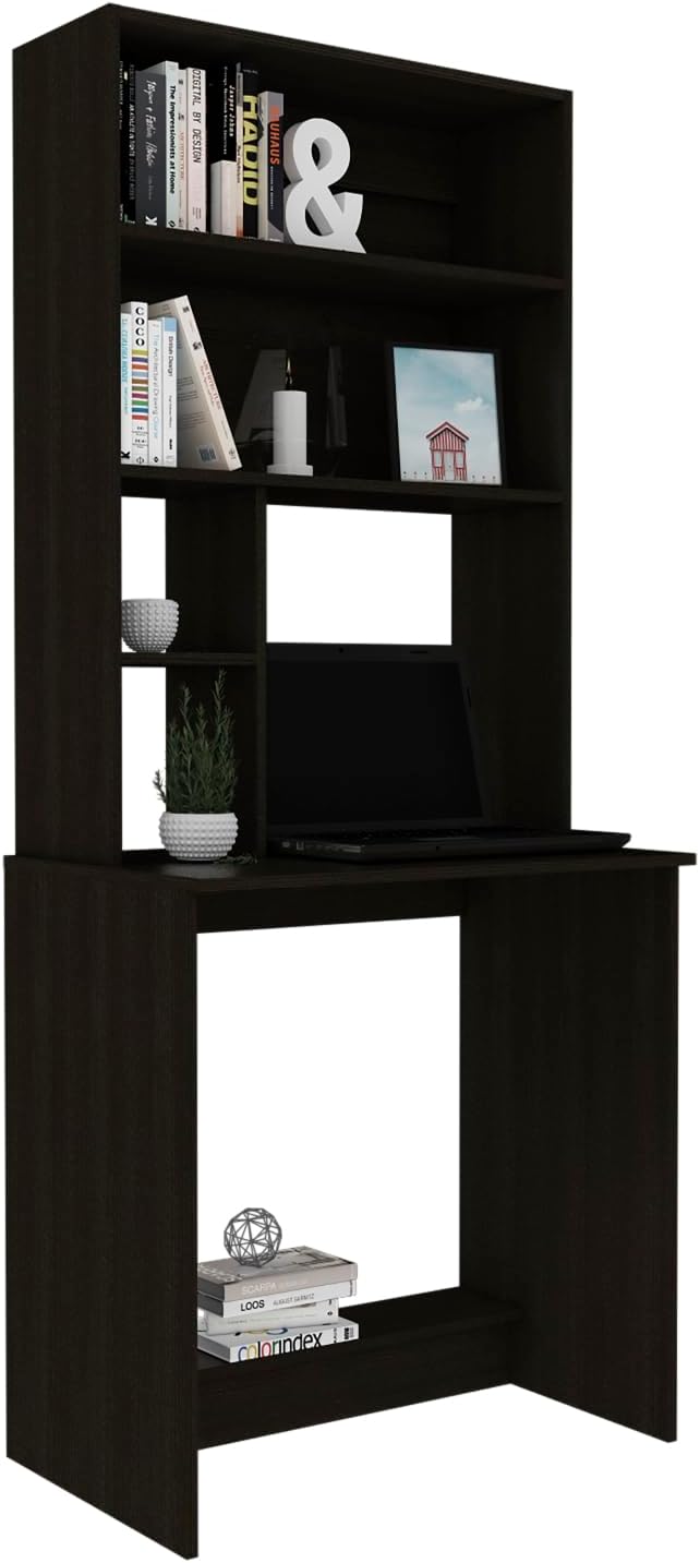 Compact 5-Shelf Writing Desk for Home Office - Black