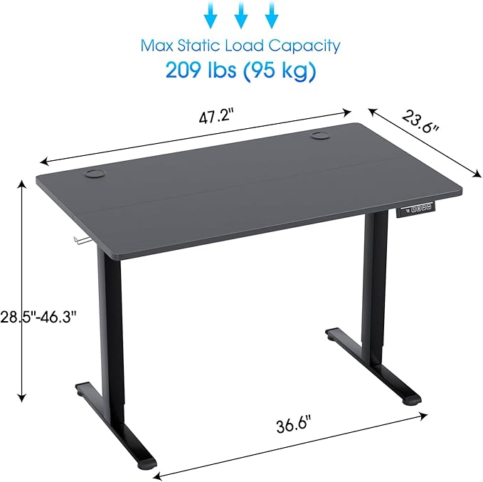 PayLessHere 48 Inch Electric Standing Desk Sit Stand up Desk Home Office Desk with Large Space Headphone Holder 2 Memory Function for HomeOfficeMeeting Room (Black)