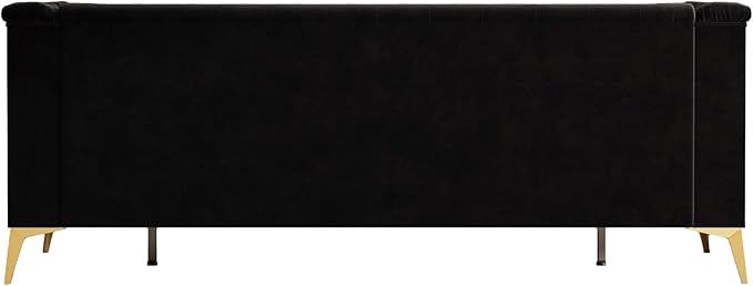 Tomkate 82 Black Velvet Chesterfield Sofa Mid-Century Modern Tufted 3-Seater Couch with Flared Arms Removable Cushions &amp Gold Metal Legs for Living Room (Black)
