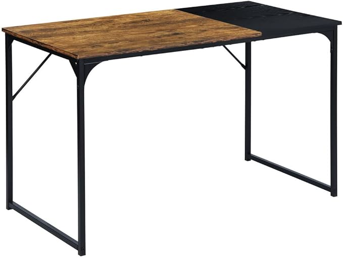 FurnitureR 47.2IN Vintage Computer Desk Modern Simple PC Laptop Table with Wood Top Metal Frame for Home Office Study Room Living Room Brown and Black