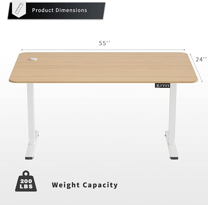 YESHOMY Height Adjustable Electric Standing Desk 55 inch Computer Table Home Office Workstation White Leg/Natural Top