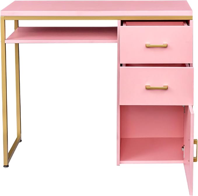 Pink Desk with Drawers for Bedroom Home Office Desk with Drawers Modern Writing Computer Desk for Bedroom Small Pink Makeup Vanity Table Desk for Girls Study Table for Home Office