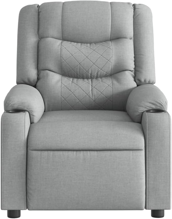 vidaXL Massage Recliner Chair for Elderly - Manual Recliner Lounge Armchair with Vibration Massage Cup Holders Side Pocket in Light Gray Fabric