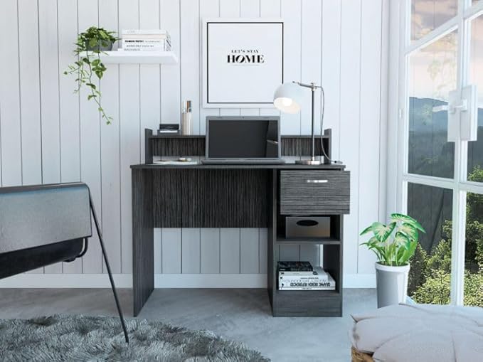 2-Shelf 1-Drawer Writing Work Study Desk Computer Desk Smokey Oak for Home Office Living Room
