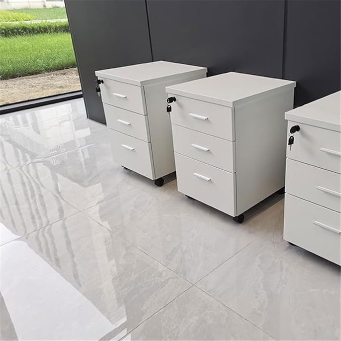 File Cabinet/Printer Stand Wooden Floor-to-Ceiling Mobile File Cabinet Simple Modern Storage Short Cabinet with Lock Three Drawers Cabinet Filing Cabinet for Home Office(White)