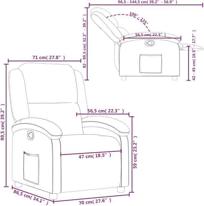 vidaXL Recliner Chair Dark Brown Real Leather Metal Plywood
