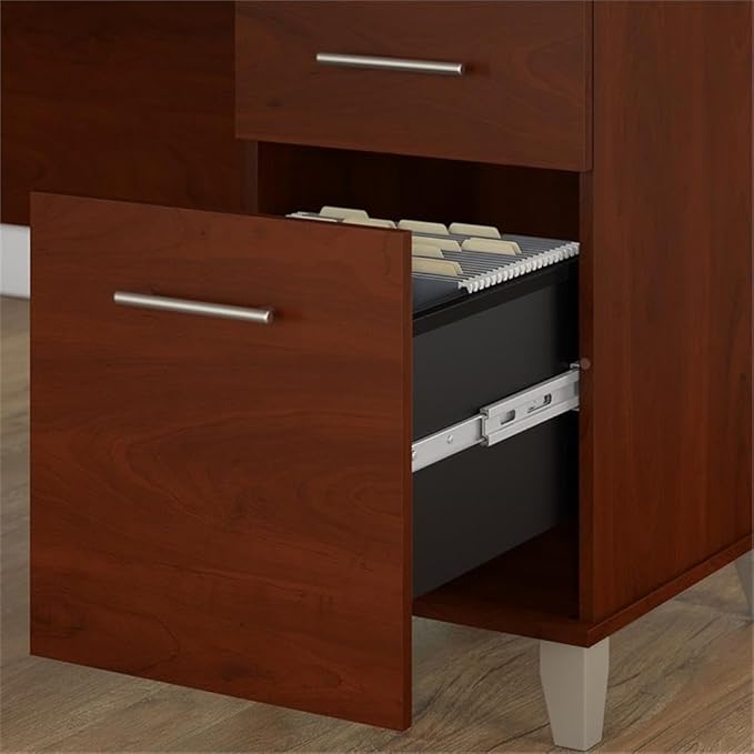 Bush Furniture Somerset 72W L Shaped Desk with Storage in Hansen Cherry 72-inch Large Corner Computer Table for Home Office Workspace