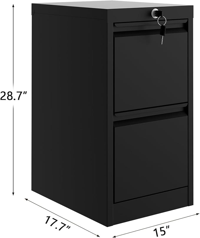 File Cabinet with 2-Drawer Lock - Vertical Metal Filing Cabinet for Letter/Legal Size Documents - Heavy Duty File Storage for Home Office | Requires Assembly Black