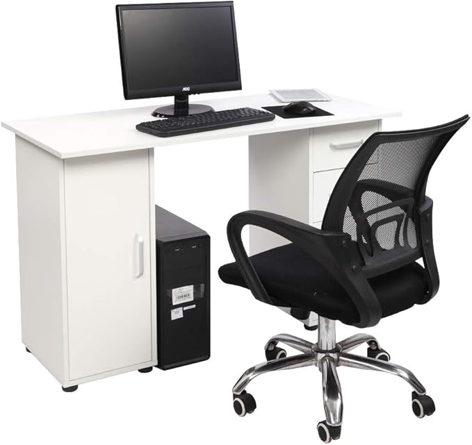 Rolling Computer Desk with Drawers and Storage Home Office Desk Modern Work Study Writing Table Desk for Small Spaces White Mobile Desk Desk on Wheels Computer Desk Laptop Table 120 x 54 x 74CM