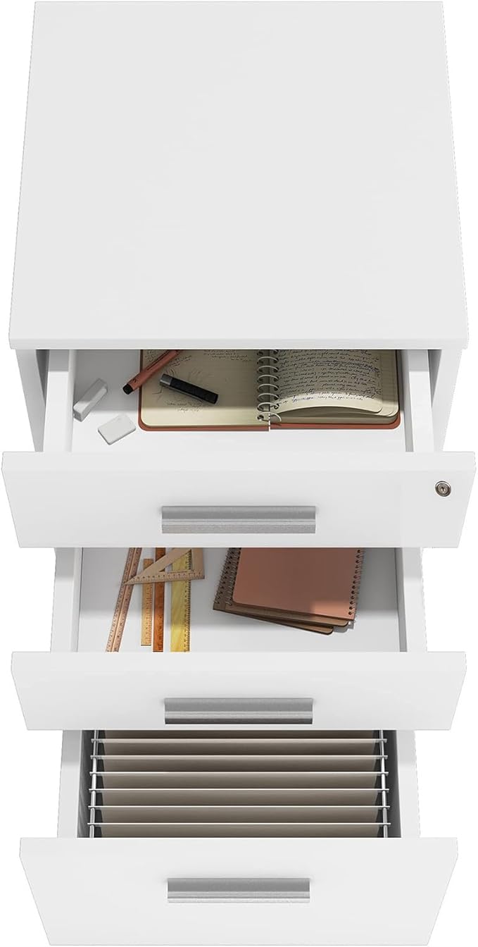 Rolling File Cabinet 3 Drawer Filing Cabinet On Wheels Under Desk Printer Stand Cabinet with Lock Lockable Mobile Filing Cabinets for Home Office Storage Organizer White