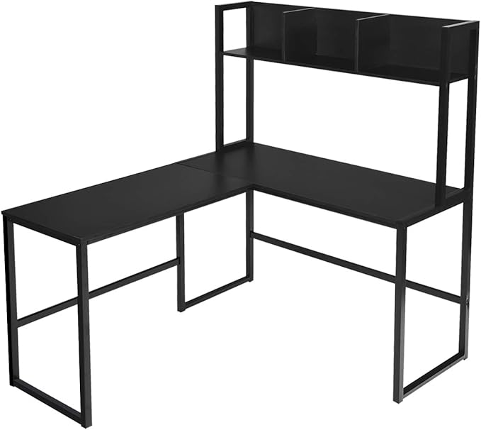 Tangkula Reversible L-Shaped Desk with Hutch Space Saving Corner Computer Desk with Storage Shelves Home Office Study Writing Desk Computer Workstation with Storage Bookshelf Gaming Desk