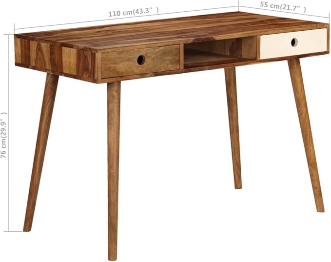 Wooden Writing Computer Desk with 3 Storage compartments Home Office Desk Writing Study Table PC Desk Workstation for Bedroom 43.3x21.7x29.9 Solid Sheesham Wood