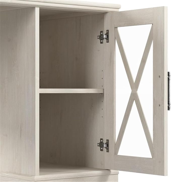 Bush Furniture Lennox 60W Farmhouse Desk with Storage and Keyboard Tray in Linen White Oak | Computer Table for Home Office Workspace