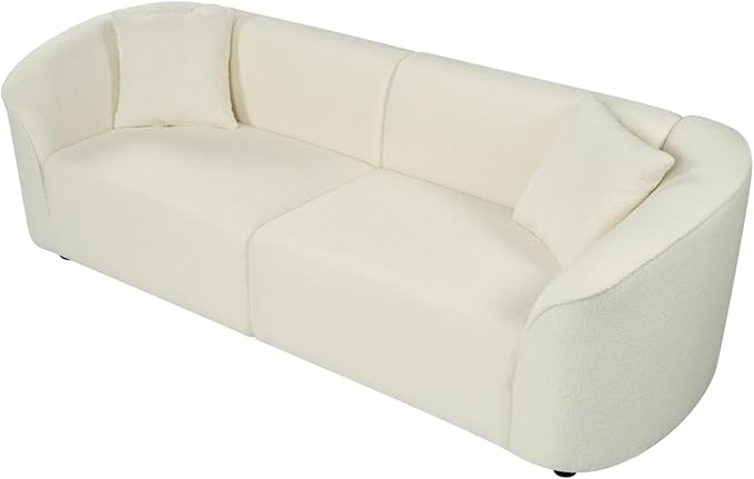Merax Comfy 87 Large Couch Upholstered Loveseat with Extra Deep Seats Boucle Sofa for Living Room Apartment Office Classic Beige