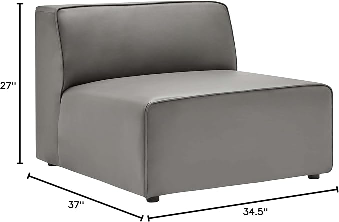 Modway Mingle Vegan Leather Sectional Sofa Armless Chair in Gray