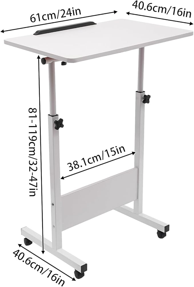 Movable Standing Desk Adjustable Height&ampAngle Rolling Computer Stand Laptop Podium Desk Lectern Portable Tilting Top Mobile Standing Lifting Desk for Office Classroom School (White)