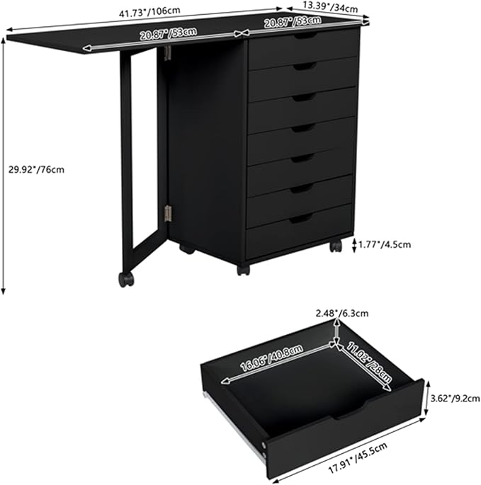 Office File Cabinets 7-Drawer Wood Filing Cabinet Mobile Storage Cabinet Gate Leg Roll Cart with Desk for Home Office Furniture Filing Cabinets for Home Office