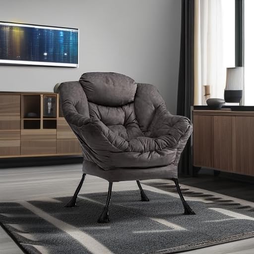 HollyHOME Lazy Chair with Armrest and Side Pocket Comfy Accent Lounge ChairLeisure Sofa Armchair for Living Room Bedroom Dorm or Small Spaces Oversized Reading Sofa ChairTextured Charcoal Gray