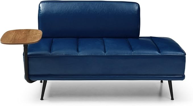 55 Modern Faux Leather Loveseat with 360° Swivel Side Table Mid-Century Tufted 2-Seater Sofa Bench for Living Room Entryway with Metal Legs and Backrest