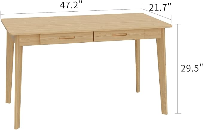 FUFU&ampGAGA 47” Office Desk Rectangular Computer Desk with 2 Drawers Writing Table for Reading Crafting Home Office Study Room Oak 47.2”W x 21.7”D x 29.5”H