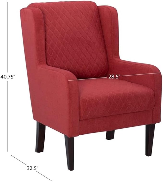 Linon Paulo Upholstered Wingback Accent Chair with Quilted Back &amp Seat in Rust