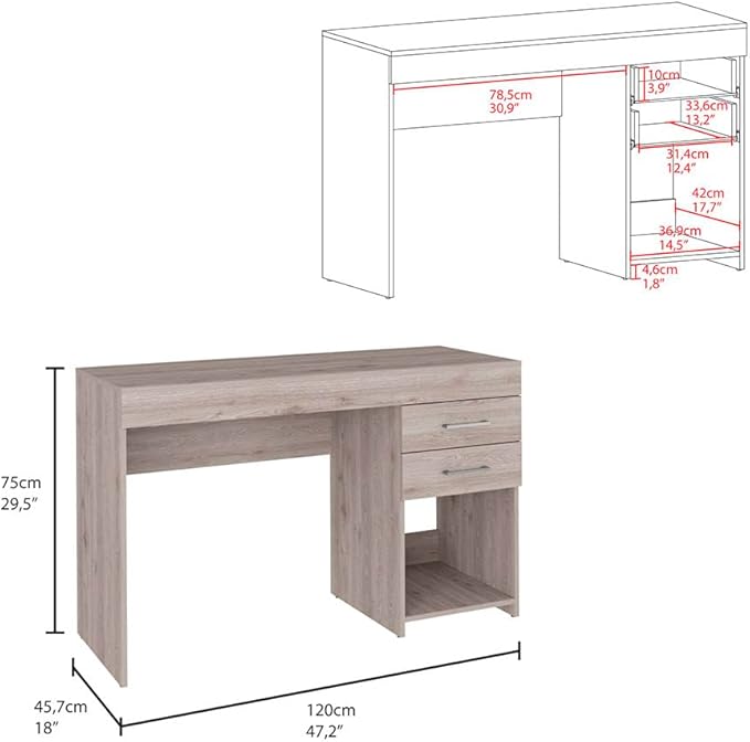 Two Drawer Computer Gaming Writing Work Study Desk Space-Saving Home Office Desk One Lower Shelffor Home OfficeLight Gray