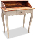 Home Office Study Writing Desk Computer or Laptop Desk with Hutch and Storage Drawer French Style Solid Wood Workstation Table with Space Saving Design Brown
