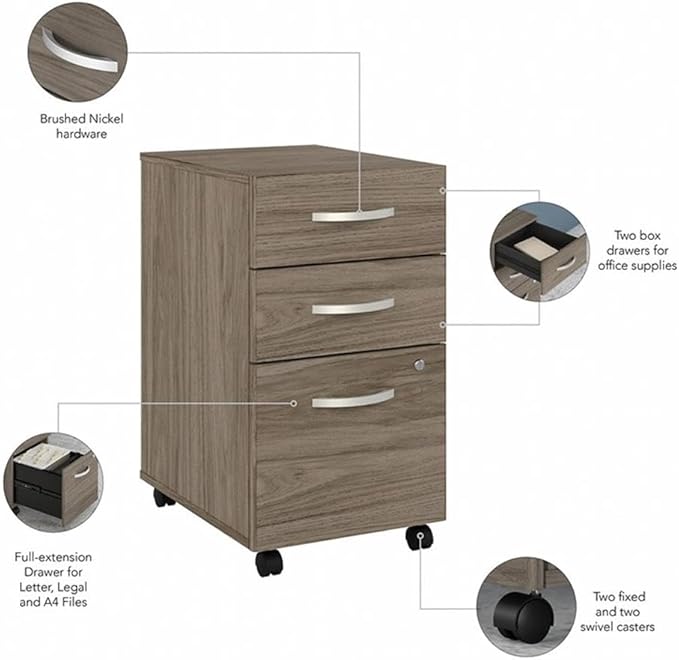 Bush Business Furniture Studio C 60-inch W L Shaped Computer Desk Mobile File + 42-inch W Return Bundle Modern Hickory (STC008MHSU)
