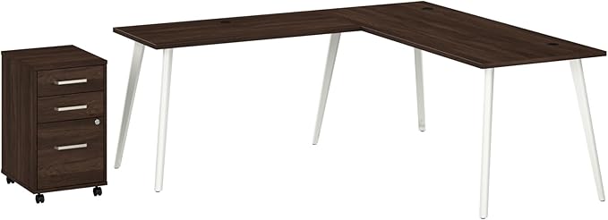 Bush Business Furniture L Shaped Computer Desk 72 inch with 3 Drawer Mobile File Cabinet Gaming Corner Table with Storage for Home Office Vista Collection Modern Dark Brown/White