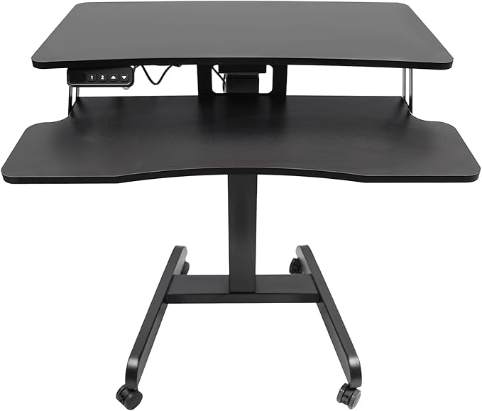 Electric Height Adjustable Standing DeskMobile Standing Desk with Wheels and Keyboard TrayComputer Workstation for Home OfficeBlack
