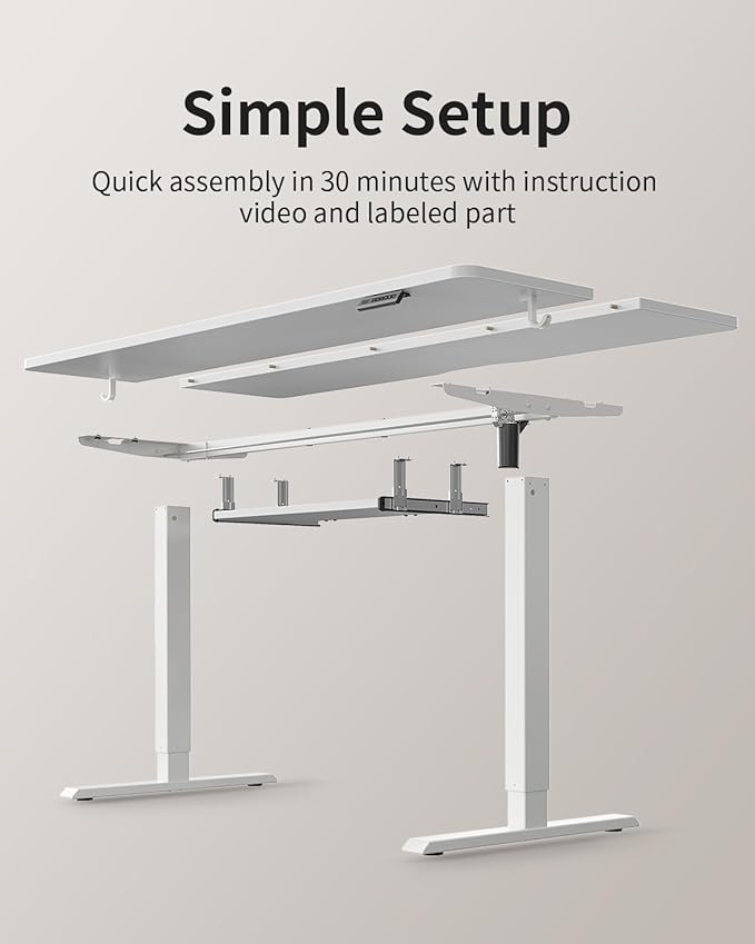 FEZIBO Standing Desk with Keyboard Tray 55 x 24 Inch Adjustable Height Sit Stand Desk with Memory Presets for Home Office Ergonomic Computer Workstation White