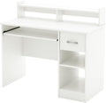 BOWERY HILL Modern Computer Desk with Keyboard Tray Wood Writing Desk with Drawers and Shelves for Home Office White
