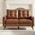 HNY Mid Century Modern 53” Loveseat Sofa Comfy Upholstered Button Tufted Faux Leather 2 Seater Small Sofa Couch Lounge Sleeper Love Seats for Small Spaces Living Room Apartment Bedroom Brown