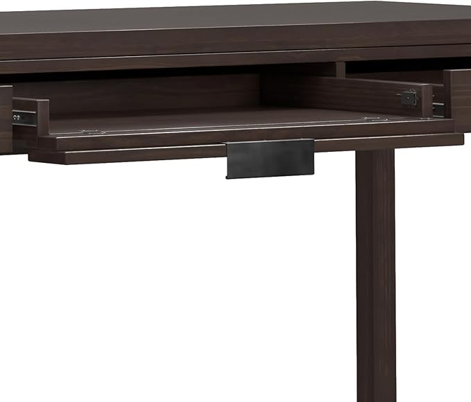 SIMPLIHOME Hollander Desk - 72 Inch Wide Solid Wood Writing Desk in Warm Walnut Brown Contemporary Modern Home Office Computer Table for Study with 2 Drawers and Flip-Down Keyboard Tray