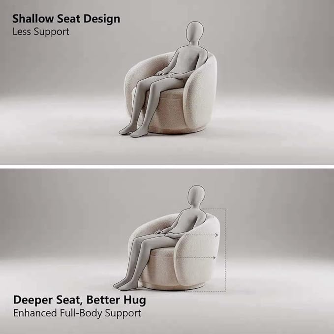 Modern Boucle Swivel Accent Chair Oversized Round Swivel Barrel Chair No-Assembly Single Sofa Chair with Thick Foam Comfy Cloud-Style Boucle Chair for Living Room &amp Bedroom Beige Round Chair