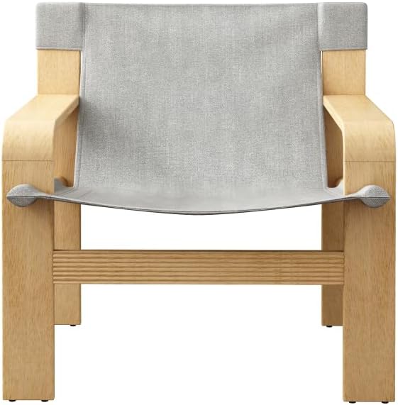 Detachable and Washable Oak Accent Chair Wide Armrest Mid-Century Lounge Chair Linen Fabric Armchair &amp Solid Wood Frame for Living Room Bedroom Balcony (White) (Light Grey + Wood+Fabric + Oak)