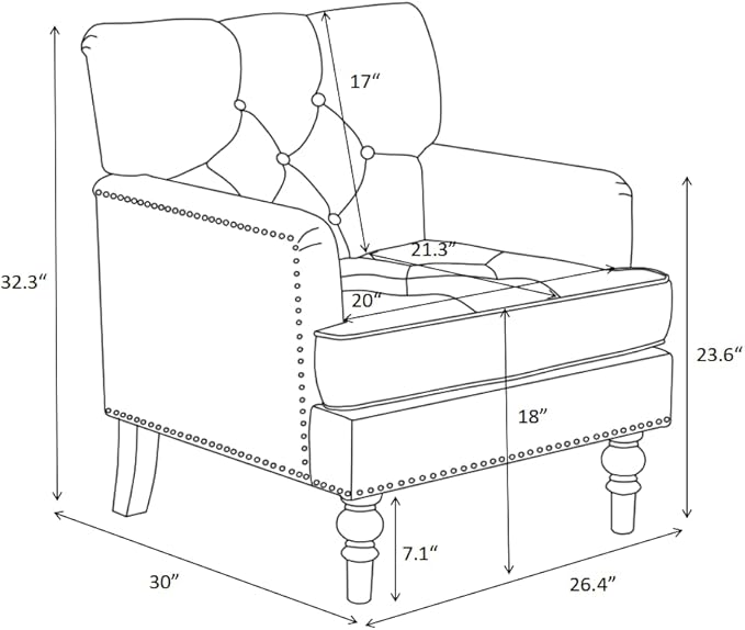 Accent Chair for Living Room Mid-Century Armchairs for Small Spaces Chenille Upholstered Comfy Reading Armchair with Studded for Bedroom (Blue)