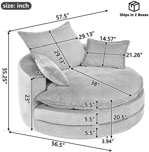 360° Swivel Sofa Chair Accent Barrel Chair 57.5 Swivel Round Chair with Dual-Layer Cushion Design and 3 Removable Pillows for Living Room Bedroom Office and Hotel Red