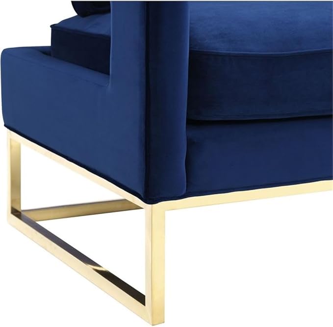 TOV Furniture The Avery Collection Modern Style Living Room Den Leather Upholstered Armchair with Gold Legs Navy