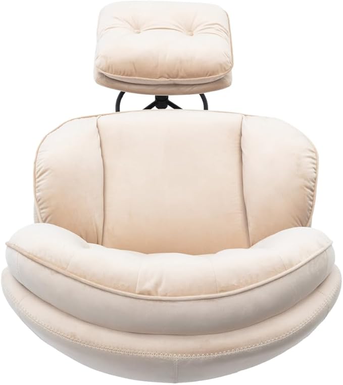 Swivel Accent Chair with Ottoman Velvet Lounge Chair Comfy Living Room Chair Lazy Sofa for BedroomApartment Reading RoomBeige